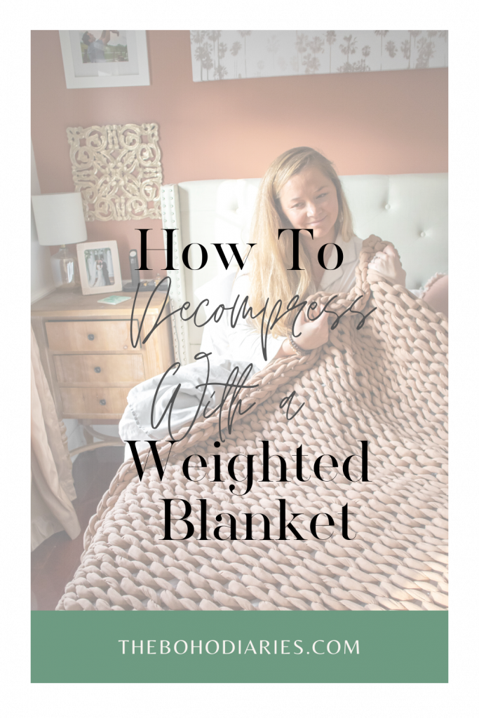 Bearaby Tree Napper Cooling Weighted Blanket laying across Nicki Odom's bed