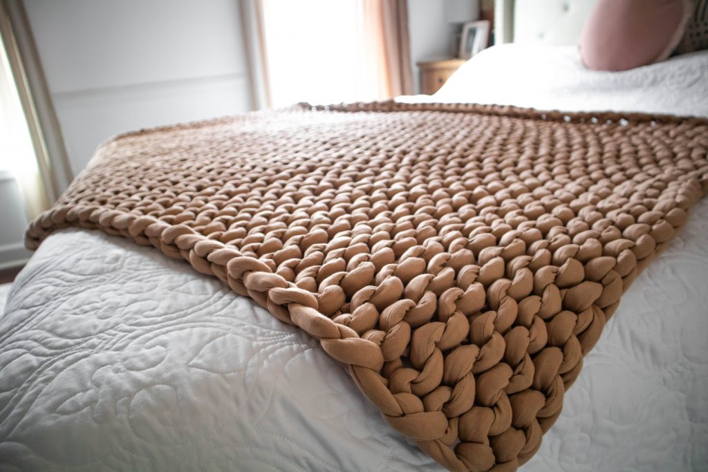 Nicki Odom with Bearaby Tree Napper Cooling Weighted Blanket