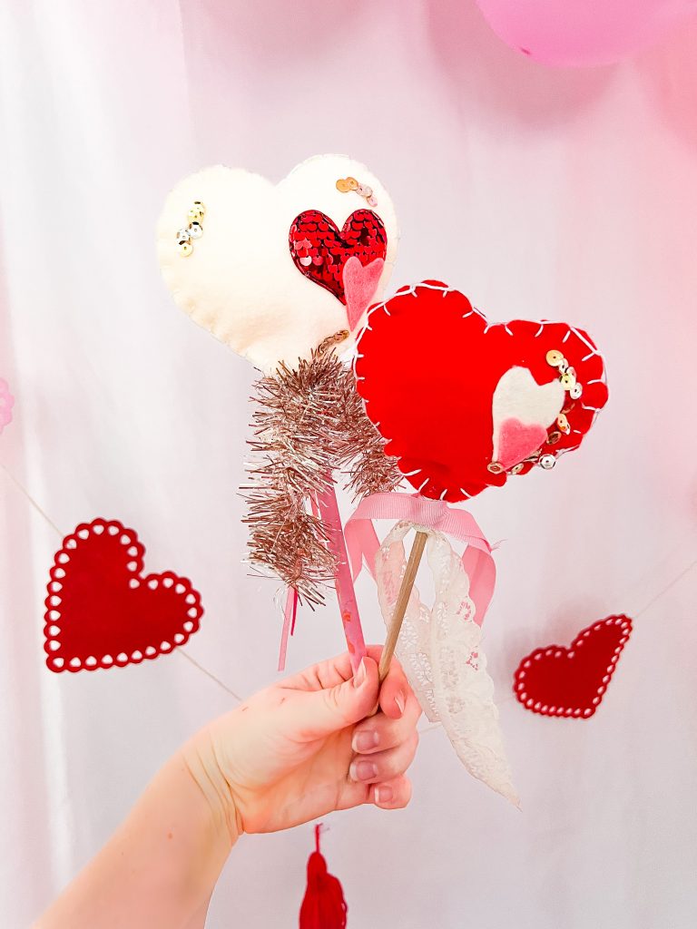 Galentine's Day heart wands DIY crafts