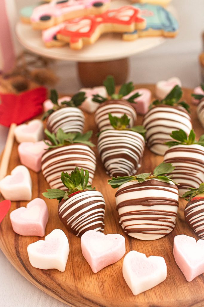 Little Girly Galentine's Day party chocolate covered Strawberries from Burney's Sweets & More