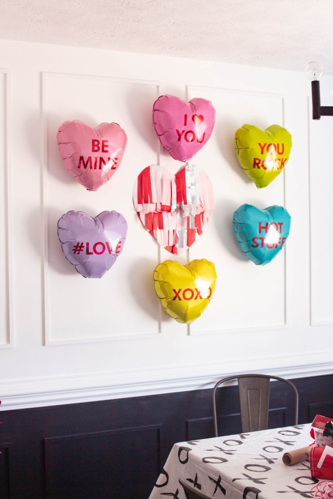 Little Girly Galentine's Day Party craft area and Valentine's day decorations