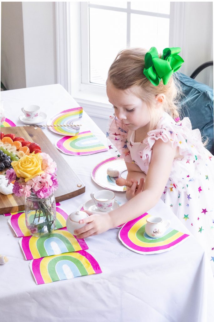 Nicki Odom's daughter having a rainbow St. Patricks Day Tea Party