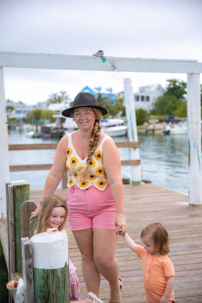 Nicki Odom on ferry dock in Hope Town Bahamas