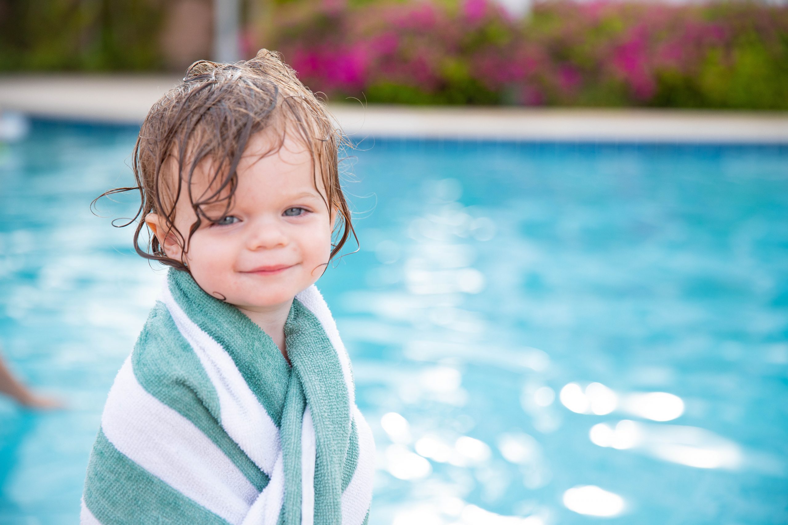 Nicki Odom's daughter at the pool in Hope Town Inn & Marina Bahamas