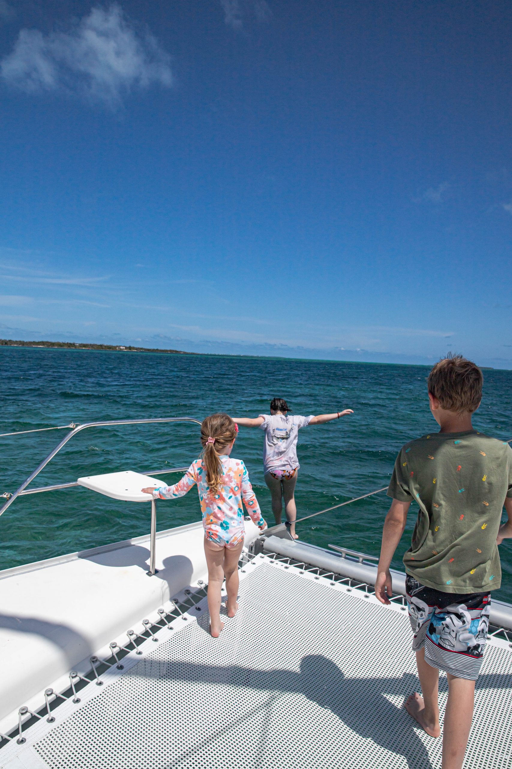 Jumping off a sailing catamaran