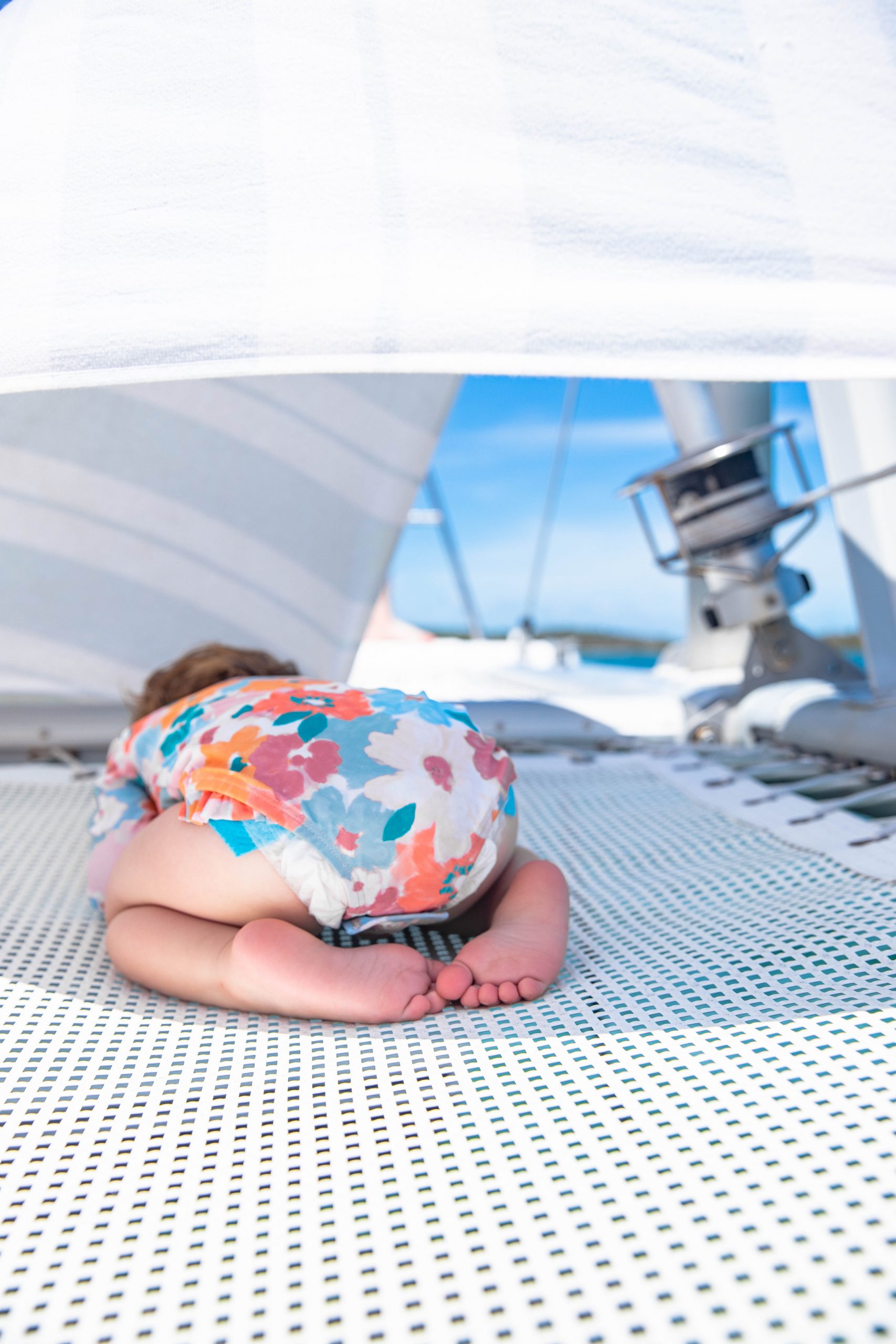Nicki Odom daughters on sailing catamaran Hope Town Bahamas