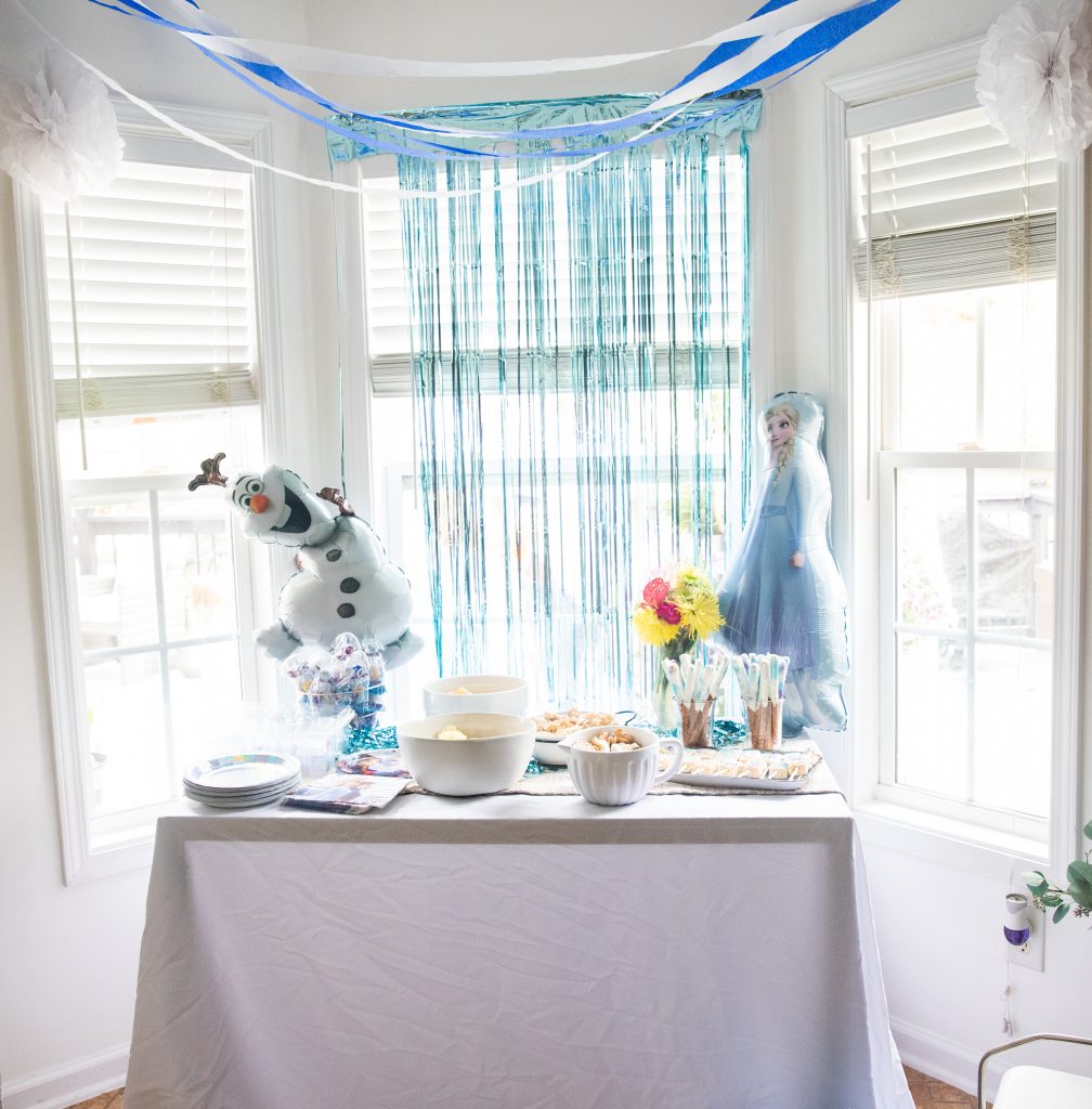 Frozen Fourth Birthday party snack table setup