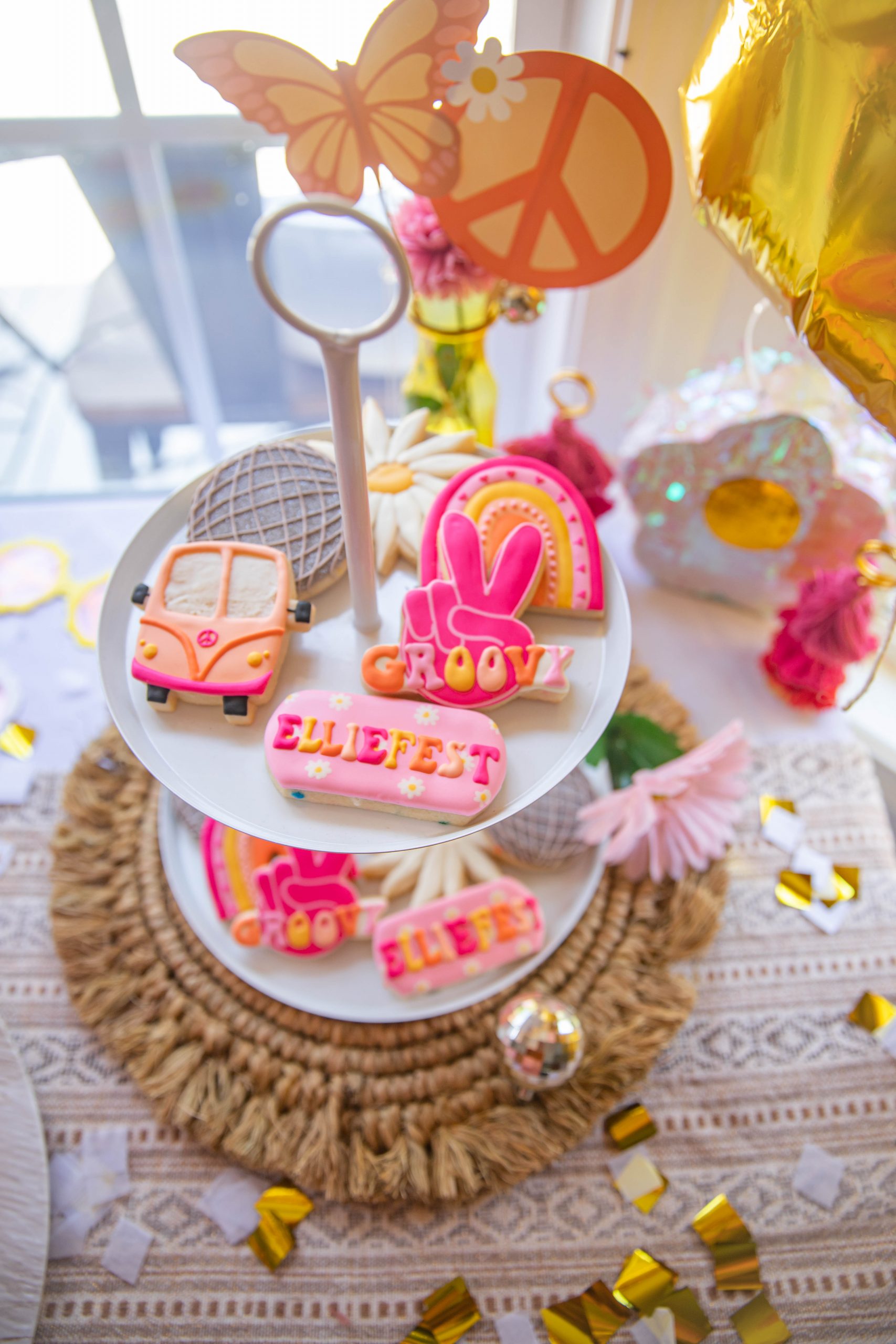 Two Groovy Kids Birthday Party Dessert Table Cookies