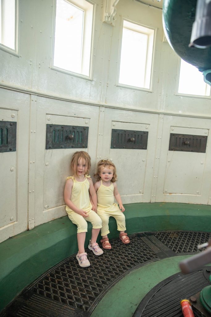 Nicki Odom's daughters at Elbow Reef Lighthouse in the Bahamas