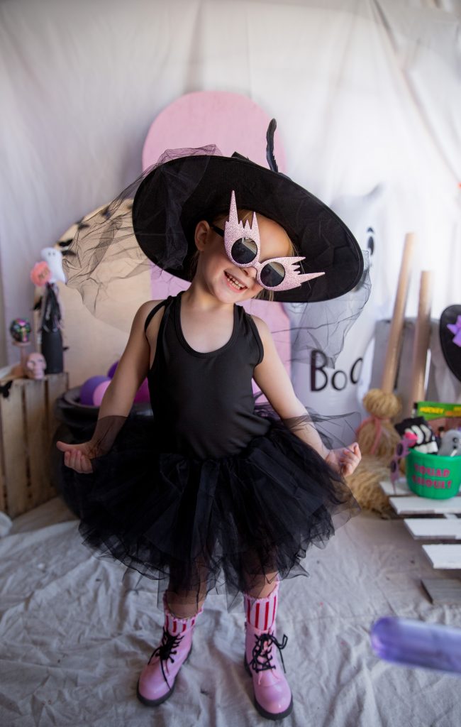 Nicki Odom's daughter dressed in black tutu as witch