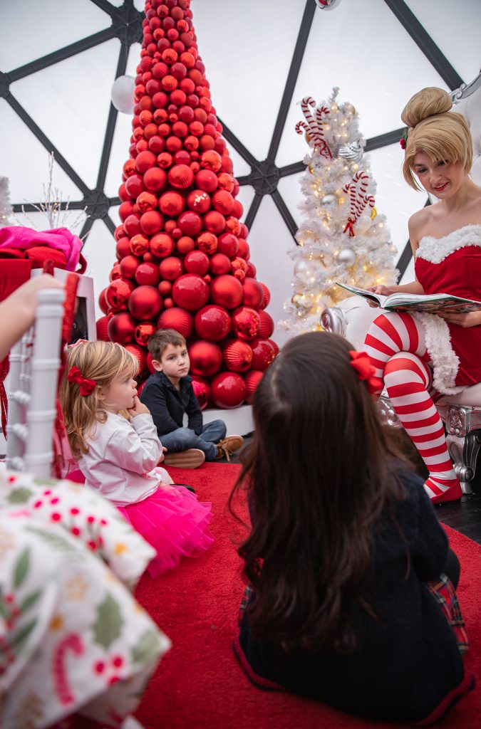 Nicki Odom with daughters make magic wands at Candy Cane Christmas tea party with Tinkerbell
