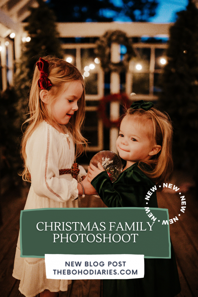 Nicki Odom's daughter in Christmas Family Photoshoot with white maxi dress and green maxi dress for toddlers