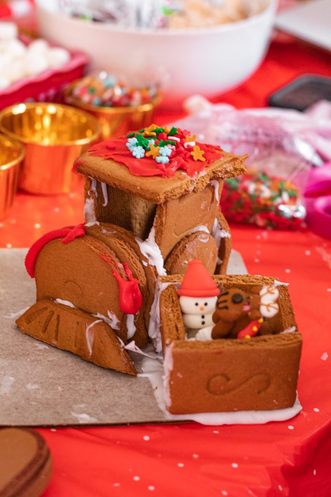 gingerbread train at Christmas Gingerbread House making party