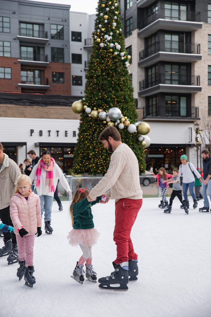 Christmas fun at Fenton in Cary, NC. Nicki Odom and family ice skating