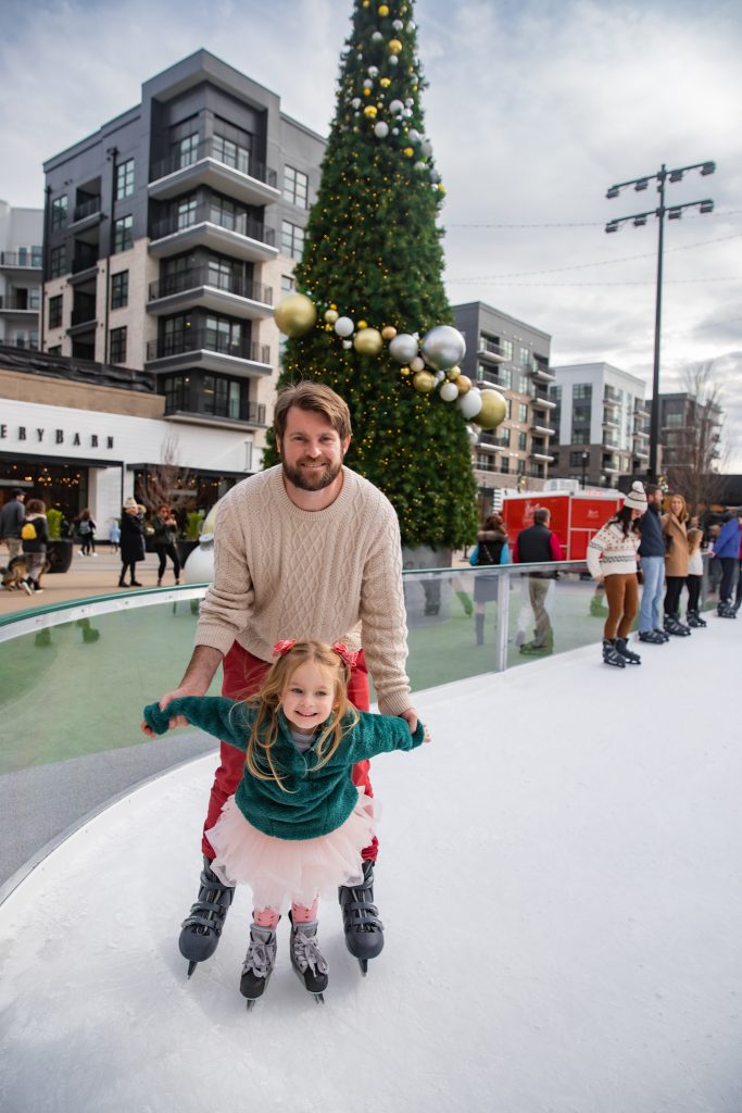 Christmas fun at Fenton in Cary, NC. Nicki Odom and family ice skating