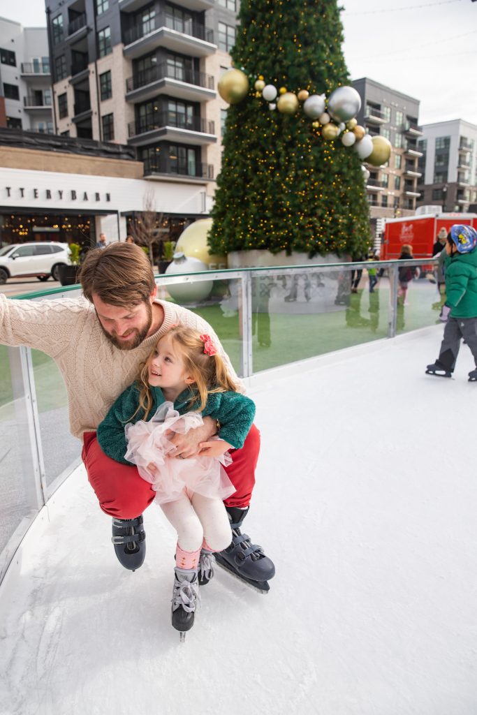 Christmas fun at Fenton in Cary, NC. Nicki Odom and family ice skating