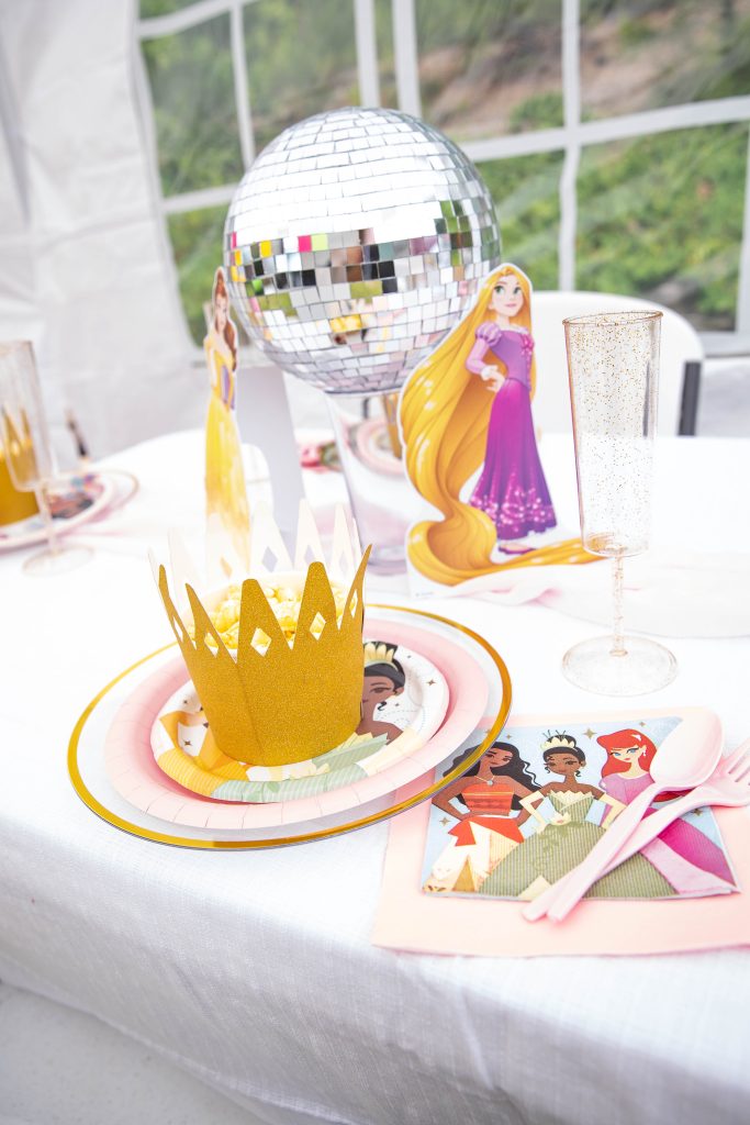 Disney Princess birthday party kids table setup