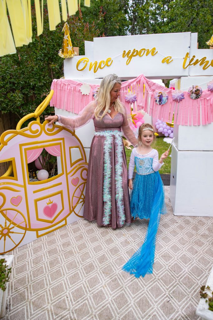 Disney Princess birthday party kids entrance birthday girl with grandma