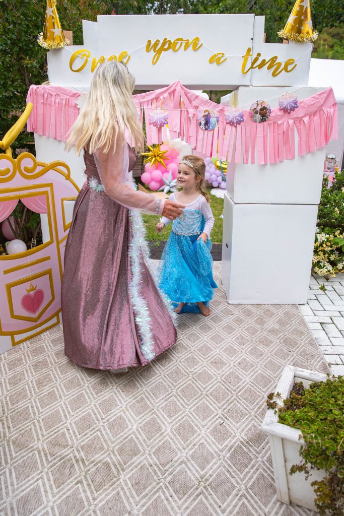 Disney Princess birthday party kids entrance birthday girl with grandma