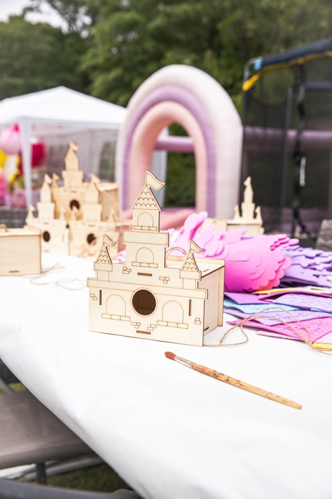 Disney Princess birthday party kids craft table setup