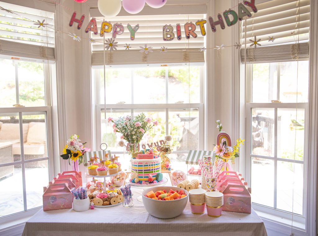 Peppa Pig Pastel Birthday Party cake and snack table