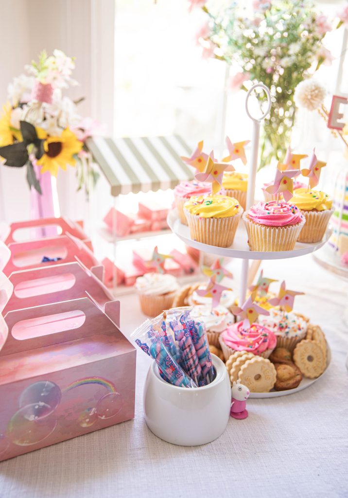 Peppa Pig Pastel Birthday Party cake and snack table