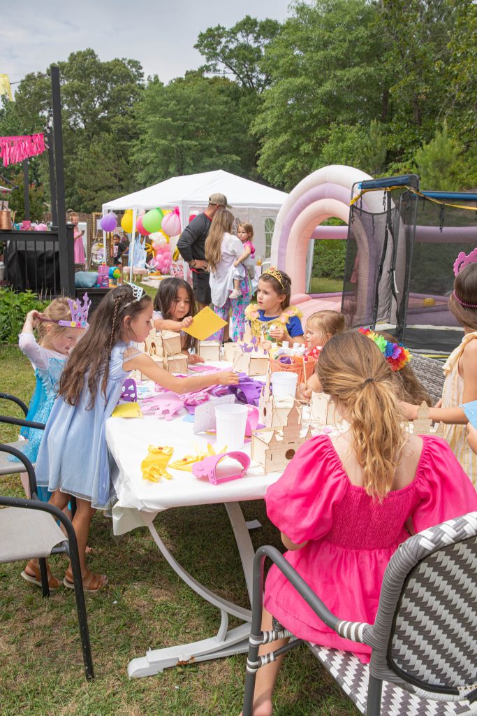 Disney Princess birthday party kids table setup