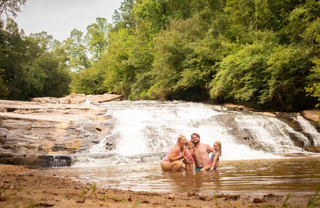Nicki Odom with family at Carter Falls in Elkin NC