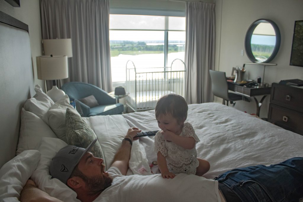 Morgan Odom and daughter at Hotel Ballast Wilmington NC