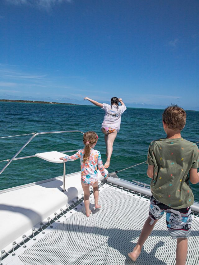 Jumping off a sailing catamaran