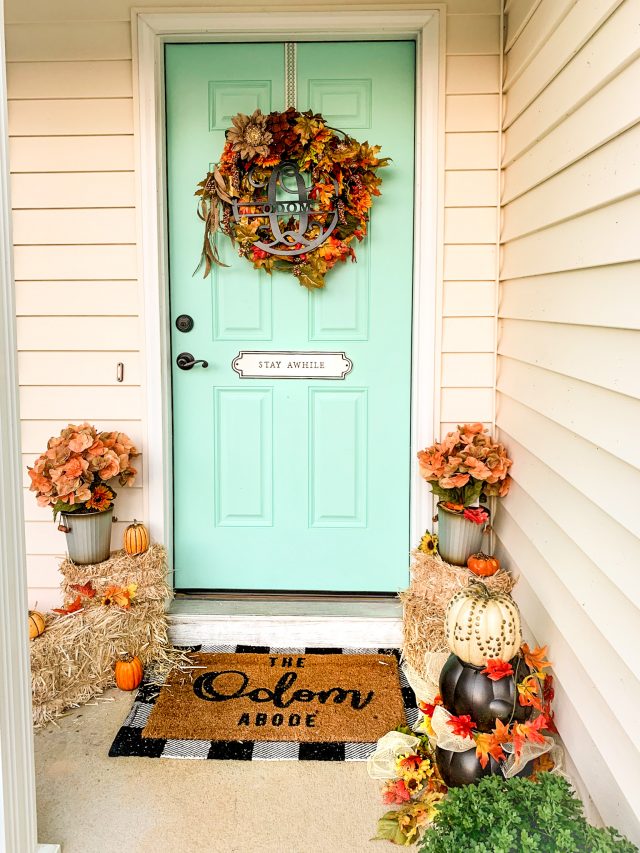 Blue Door front porch Fall decor