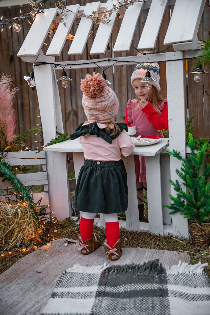 Kids Christmas Tree Farm with Nicki Odom's daughters in Christmas outfits