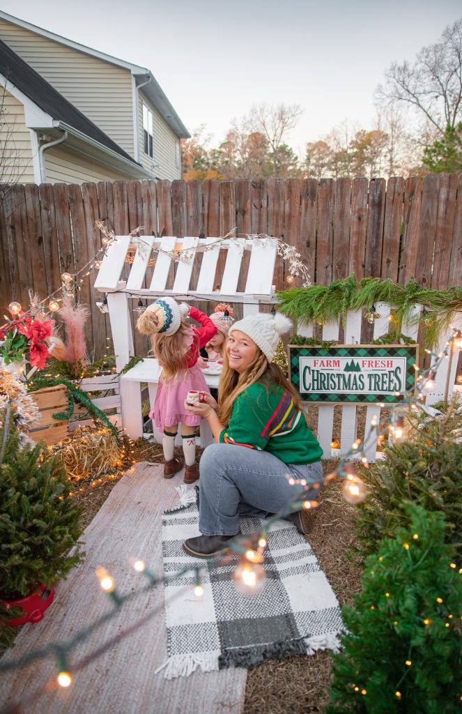 Kids Christmas Tree Farm Photoshoot - Nicki Odom's daughter drinking hot chocolate