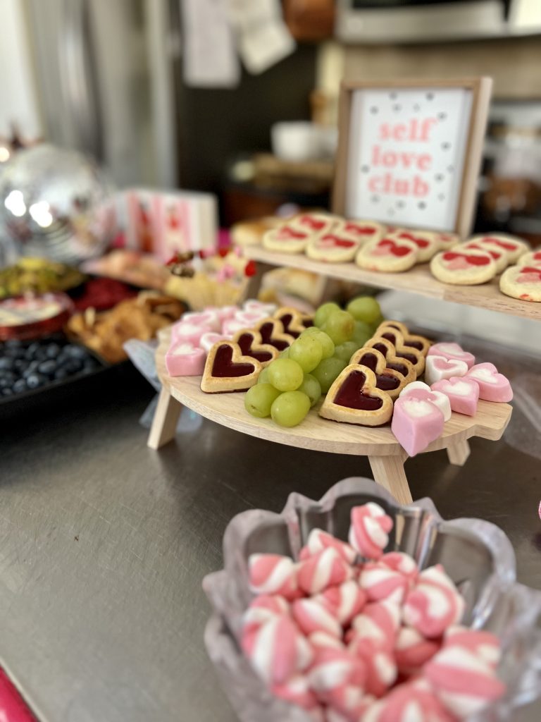 Valentine's Day sweet treats and Galentine's day food table