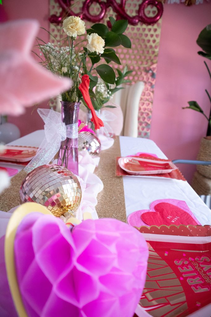 Golden glam Galentine's Day bash main dinner table decor