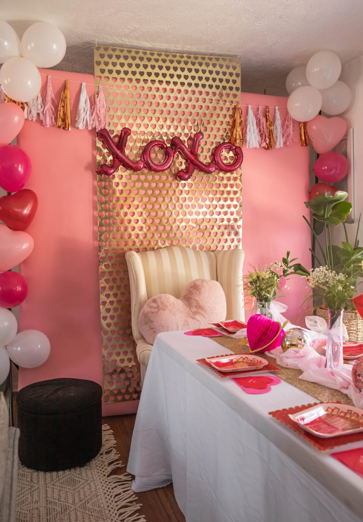 Golden glam Galentine's Day bash main dinner table decor