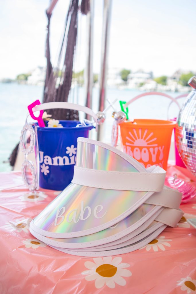 Bachelorette Party on a boat party table with party favors
