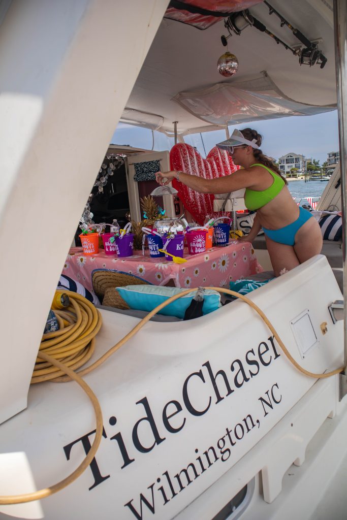Bachelorette Party on a boat decorating the boat