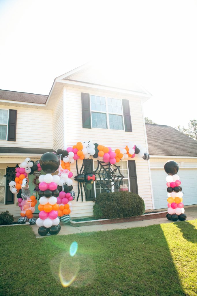 Halloween Party decorations in front of house