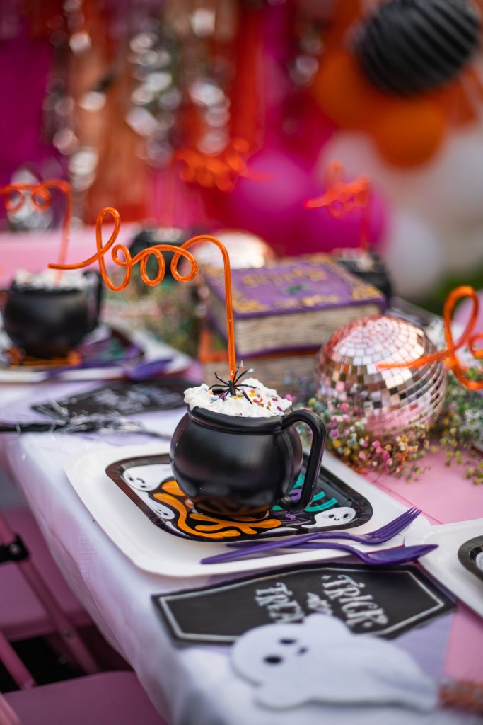 Halloween party setup by Nicki Odom with Hocus Pocus themed decorations