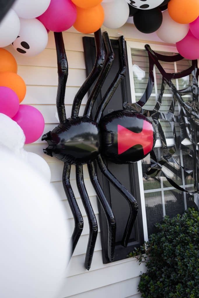Halloween party front porch decorations with balloons