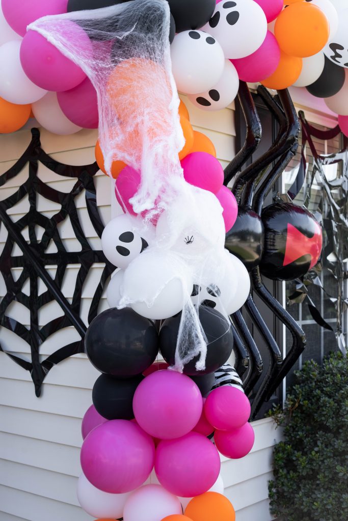 Halloween party front porch decorations with balloons