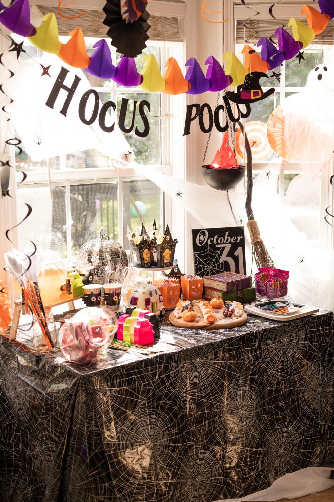 Hocus Pocus Halloween party snack table for kids