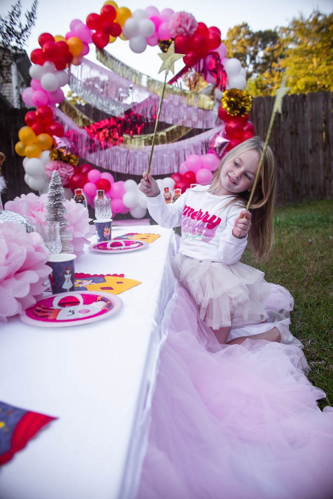 Sugar Plum Fairy Nutcracker Christmas party with girl in pink tutu outfit