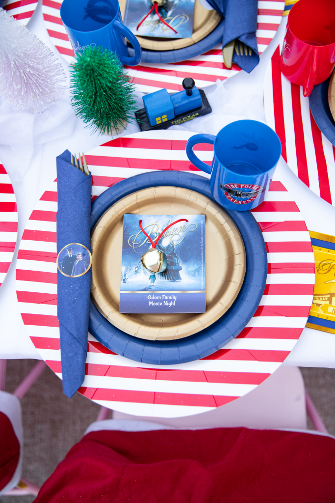 Christmas party place setting for Polar Express Christmas party