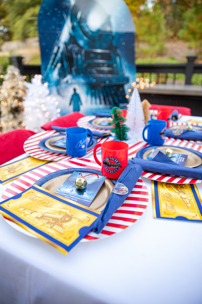 Christmas Party table for Polar Express movie niht outside