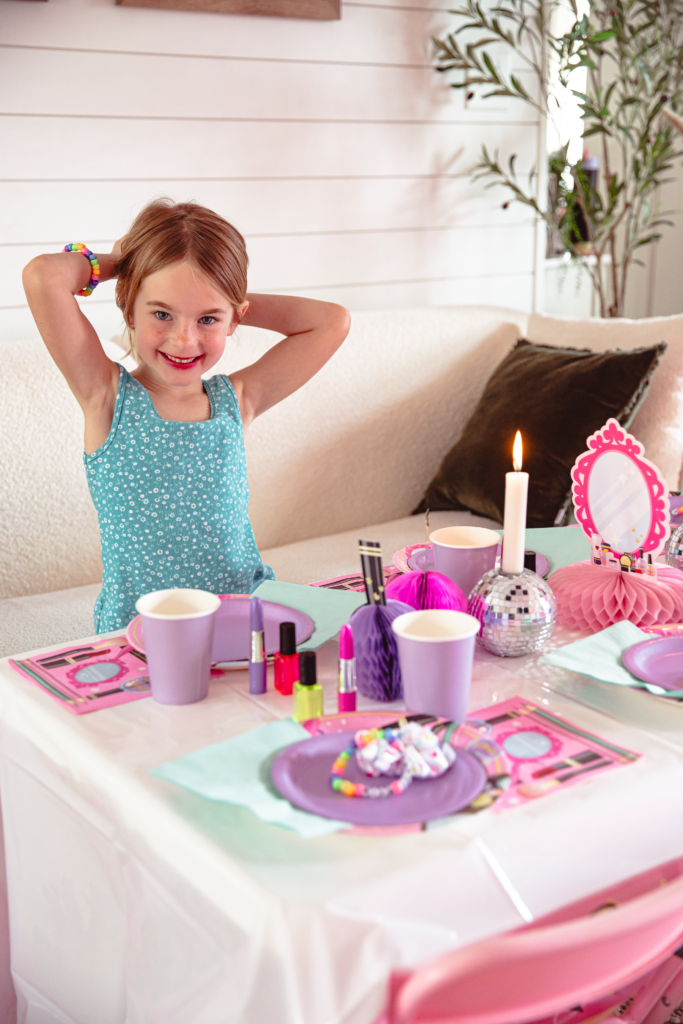 Spa Sleepover party with girl at the party table