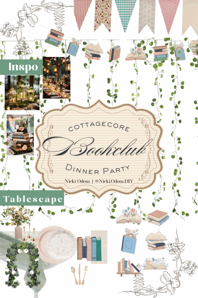 Cottagecore Romantasy Book Club Dinner Party shoppable pin